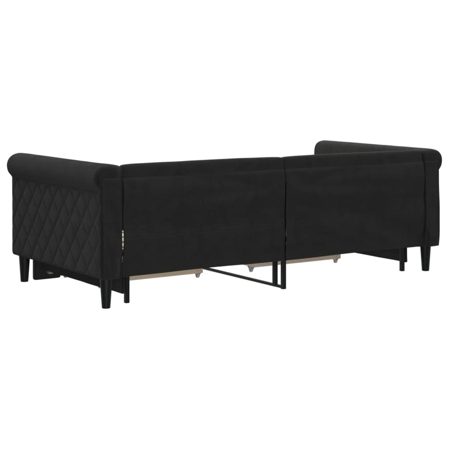 Slaapbank S Fluweel 90 x 190 cm Zwart met onderschuifbed en lade