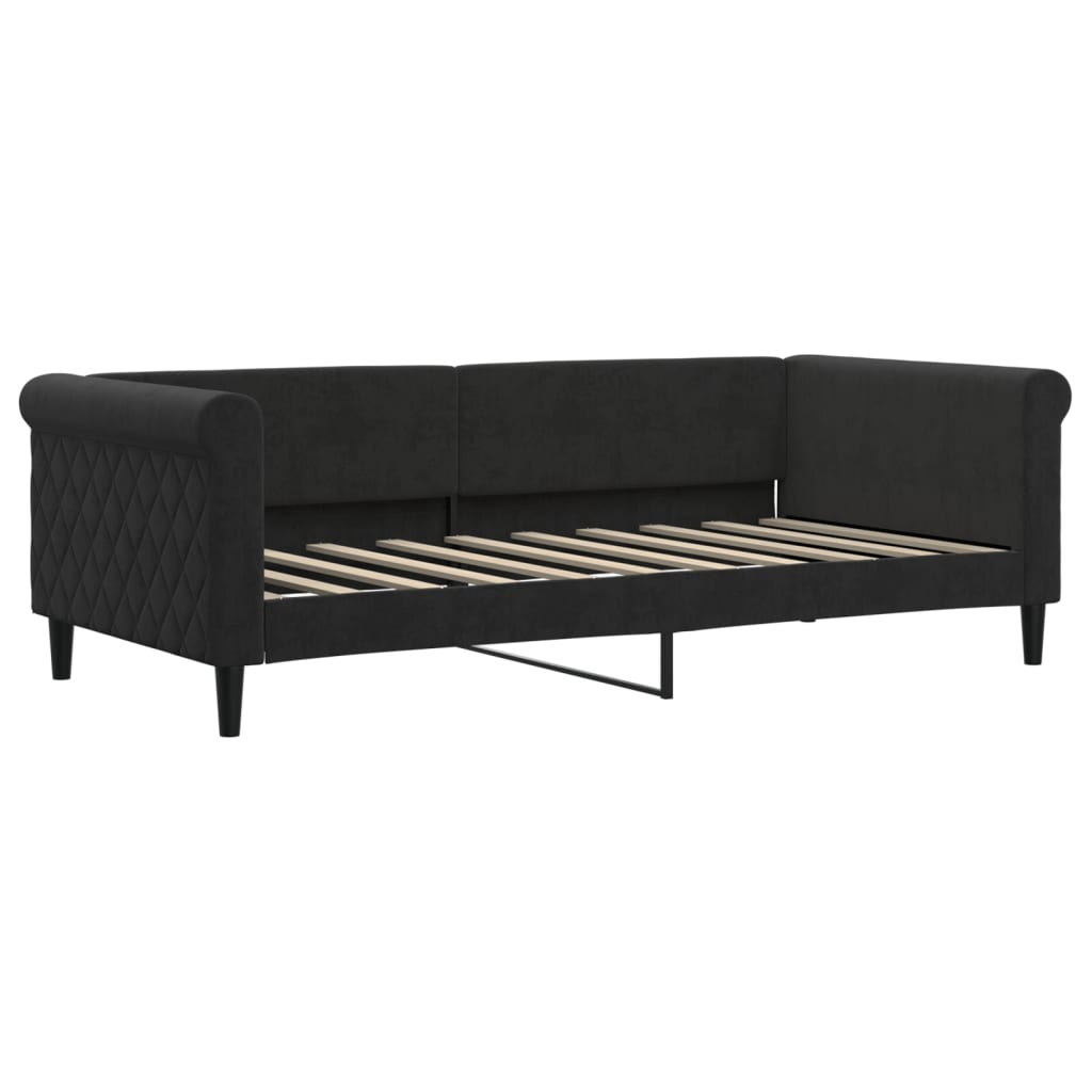 Slaapbank S Fluweel 90 x 190 cm Zwart met onderschuifbed en lade