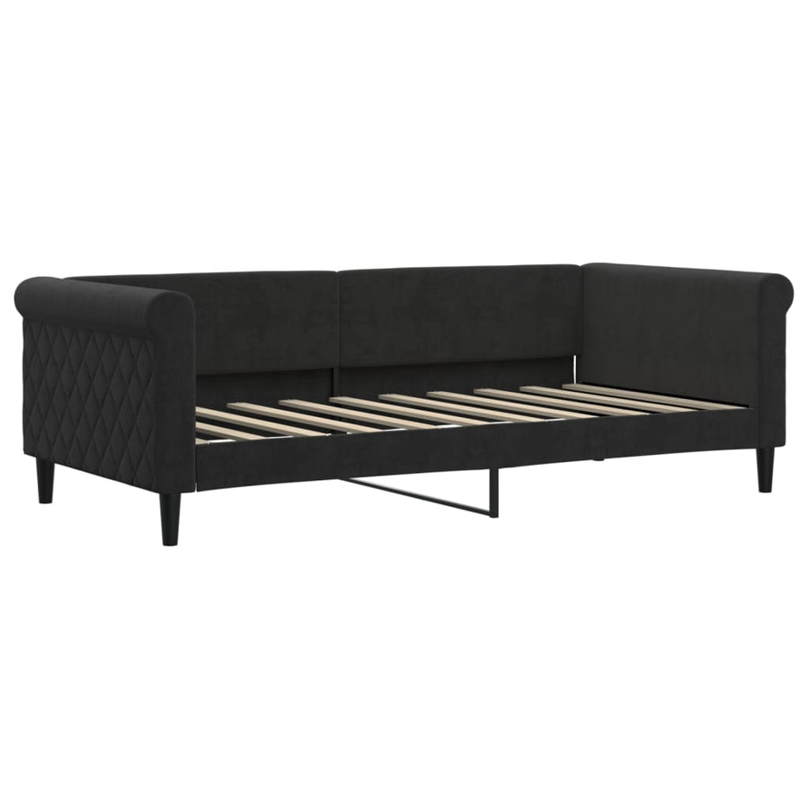 Slaapbank S Fluweel 90 x 190 cm Zwart met onderschuifbed en lade