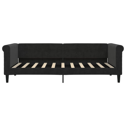 Slaapbank S Fluweel 90 x 190 cm Zwart met onderschuifbed en lade