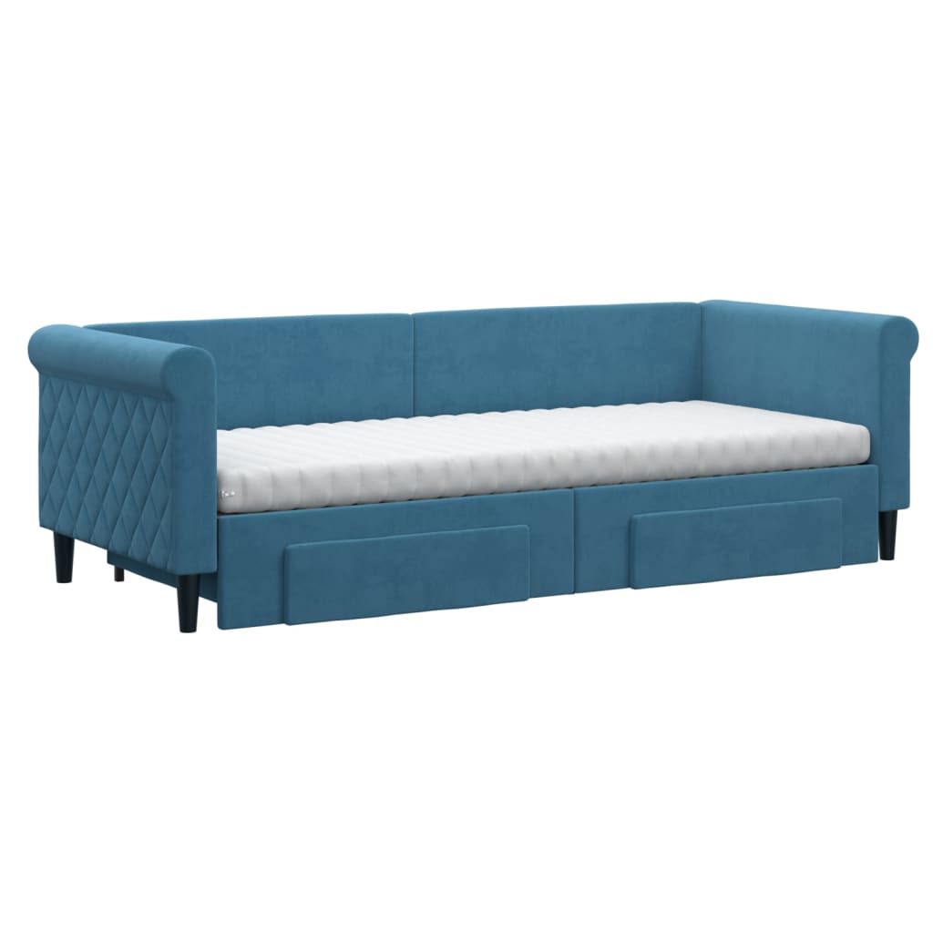 Slaapbank met onderschuifbed en lades 80x200 cm fluweel blauw