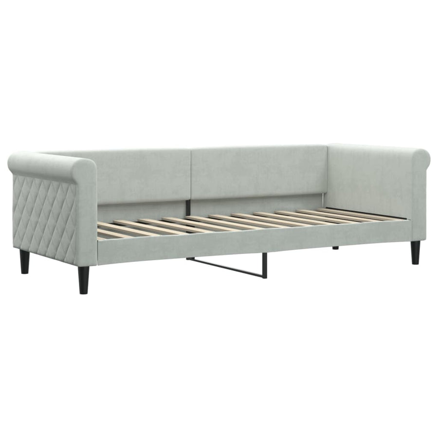 Slaapbank Onderschuifbed En Lades Fluweel 80 x 200 cm Lichtgrijs met onderschuifbed en lade en matras