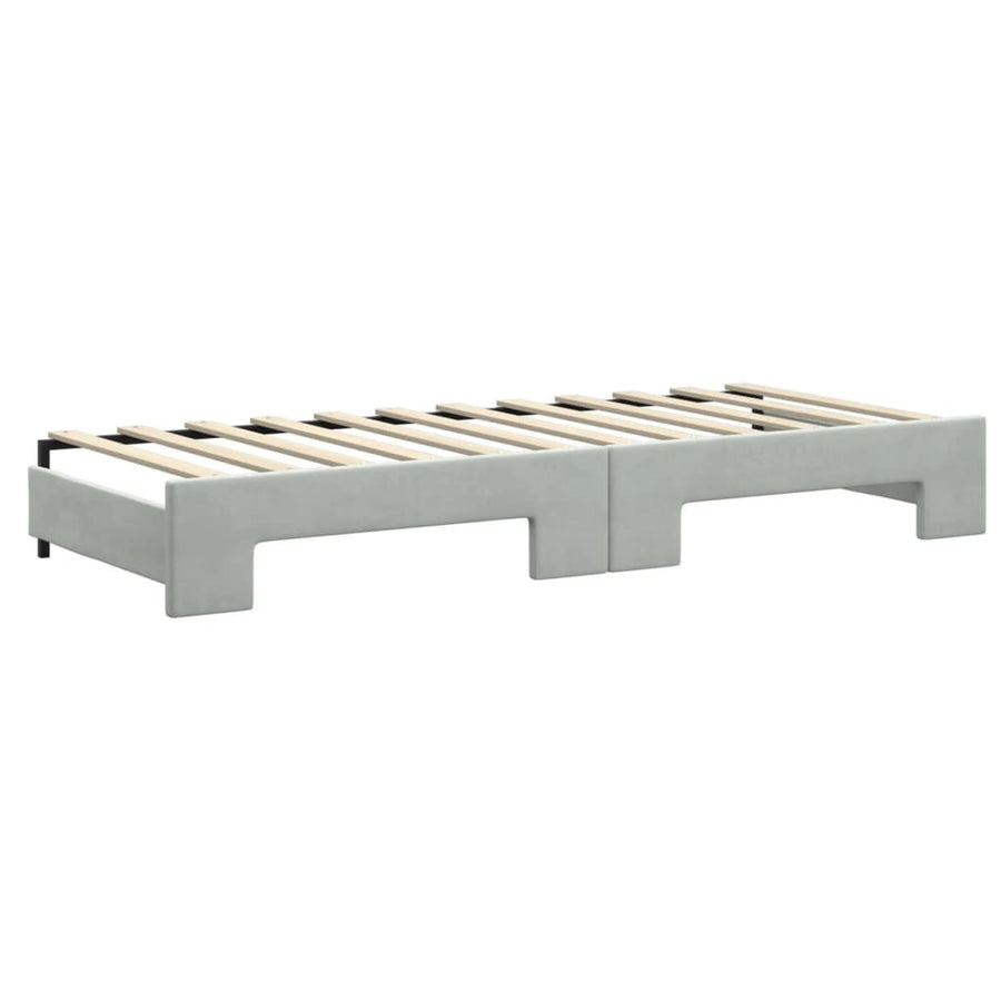 Slaapbank Onderschuifbed En Lades Fluweel 80 x 200 cm Lichtgrijs met onderschuifbed en lade en matras