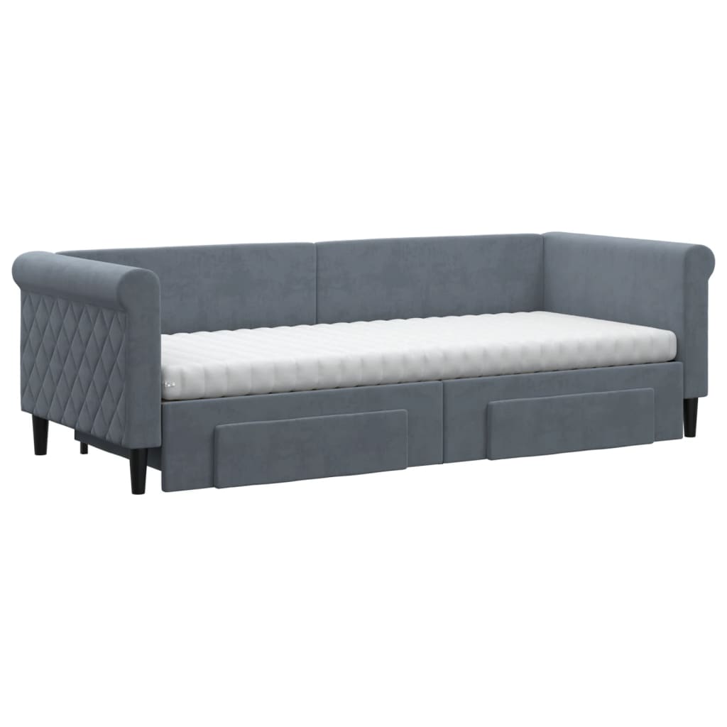 Slaapbank onderschuifbed en lades 80x200 cm fluweel donkergrijs