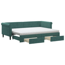 Slaapbank Onderschuifbed En Lades Fluweel Donkergroen 80 x 200 cm met onderschuifbed en lade en matras