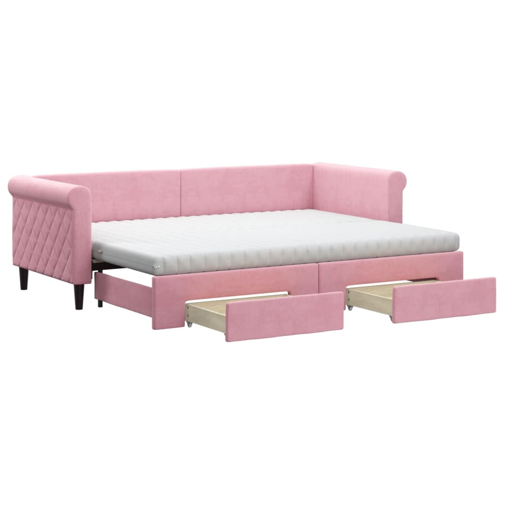 Slaapbank met onderschuifbed en lades 80x200 cm fluweel roze