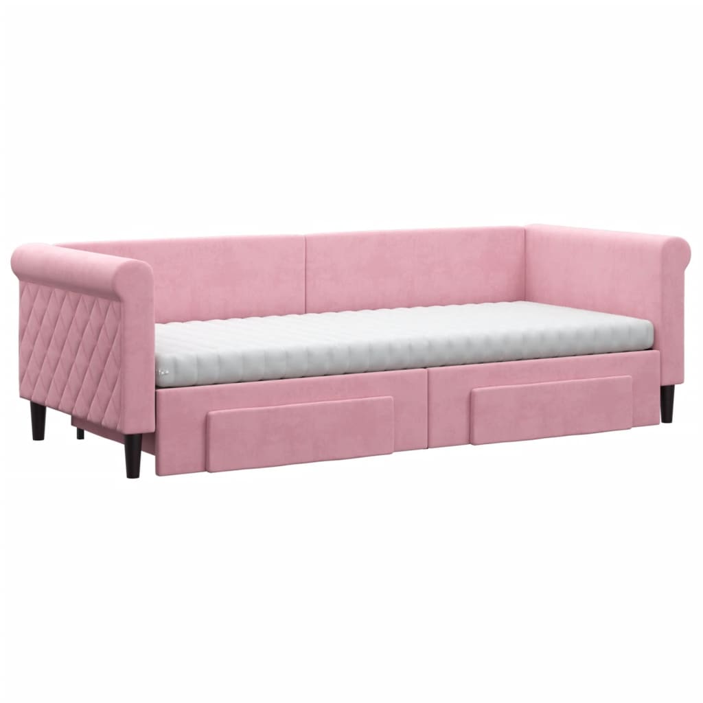 Slaapbank met onderschuifbed en lades 80x200 cm fluweel roze
