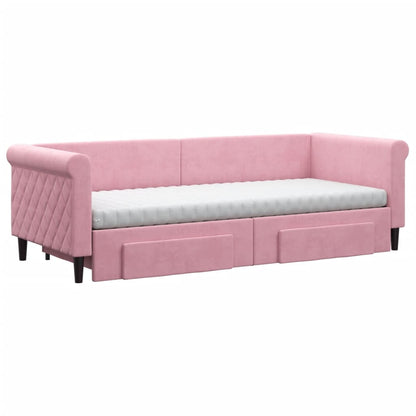Slaapbank met onderschuifbed en lades 80x200 cm fluweel roze
