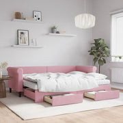Slaapbank met onderschuifbed 80x200 cm roze fluweel