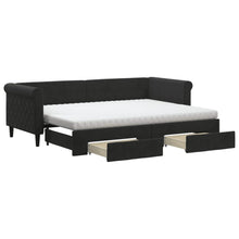 Slaapbank Met Onderschuifbed En Lades Fluweel 80 x 200 cm Zwart met onderschuifbed en lade en matras