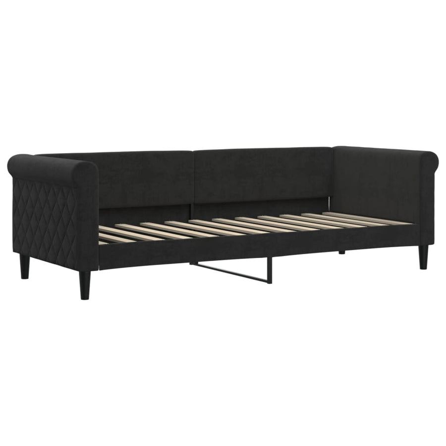 Slaapbank Met Onderschuifbed En Lades Fluweel 80 x 200 cm Zwart met onderschuifbed en lade en matras