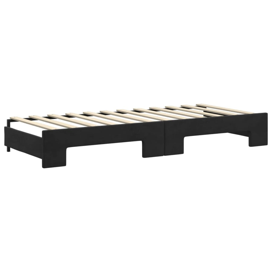 Slaapbank Met Onderschuifbed En Lades Fluweel 80 x 200 cm Zwart met onderschuifbed en lade en matras