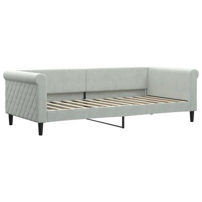 Slaapbank Onderschuifbed En Lades Fluweel 90 x 200 cm Lichtgrijs met onderschuifbed en lade en matras