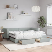 Daybed pull-out bed and drawers 90x200 cm velvet light grey