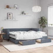 Slaapbank onderschuifbed lades 90x200 cm fluweel donkergrijs