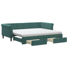 Slaapbank onderschuifbed en lades 90x200 cm fluweel donkergroen