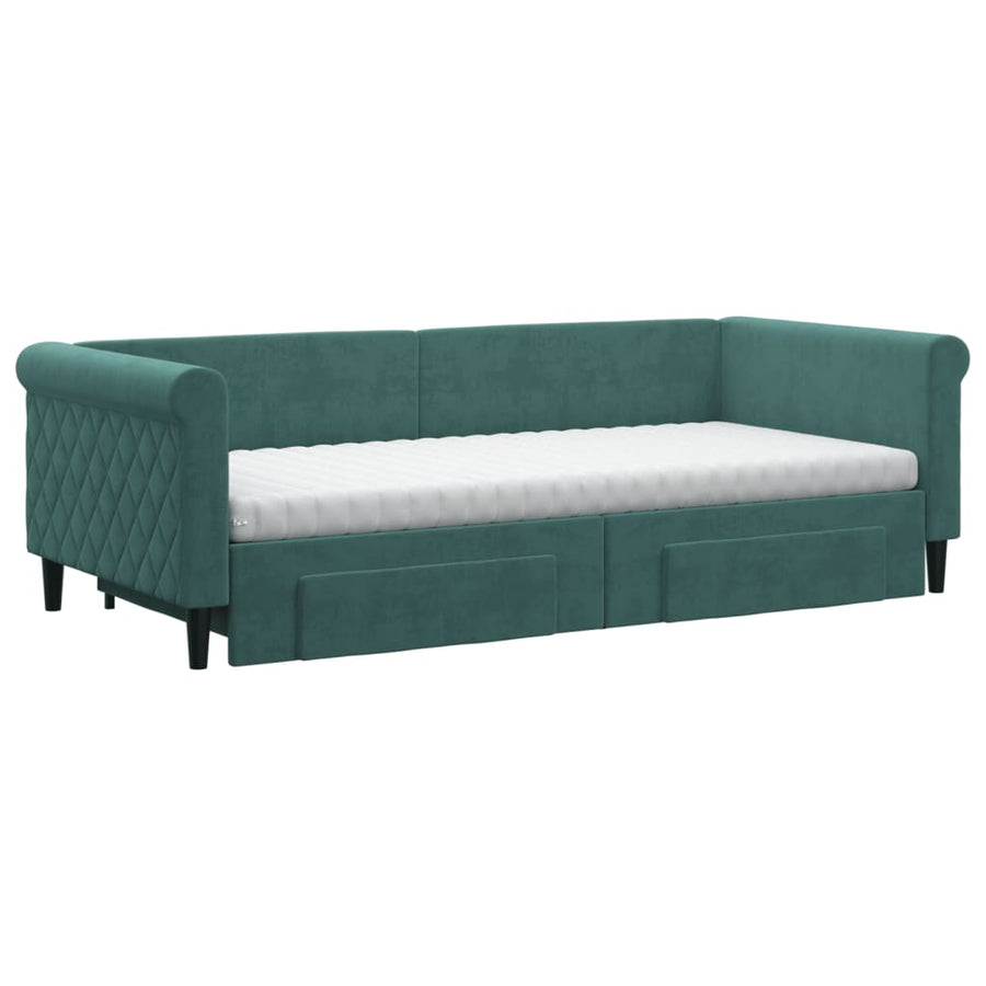 Slaapbank onderschuifbed en lades 90x200 cm fluweel donkergroen