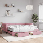 Slaapbank Met Onderschuifbed En Lades Fluweel 90 x 200 cm Roze met onderschuifbed en lade en matras