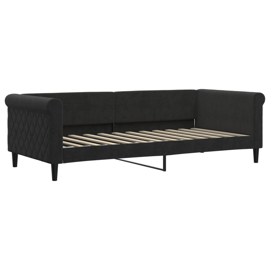 Slaapbank Met Onderschuifbed En Lades Fluweel 90 x 200 cm Zwart met onderschuifbed en lade en matras