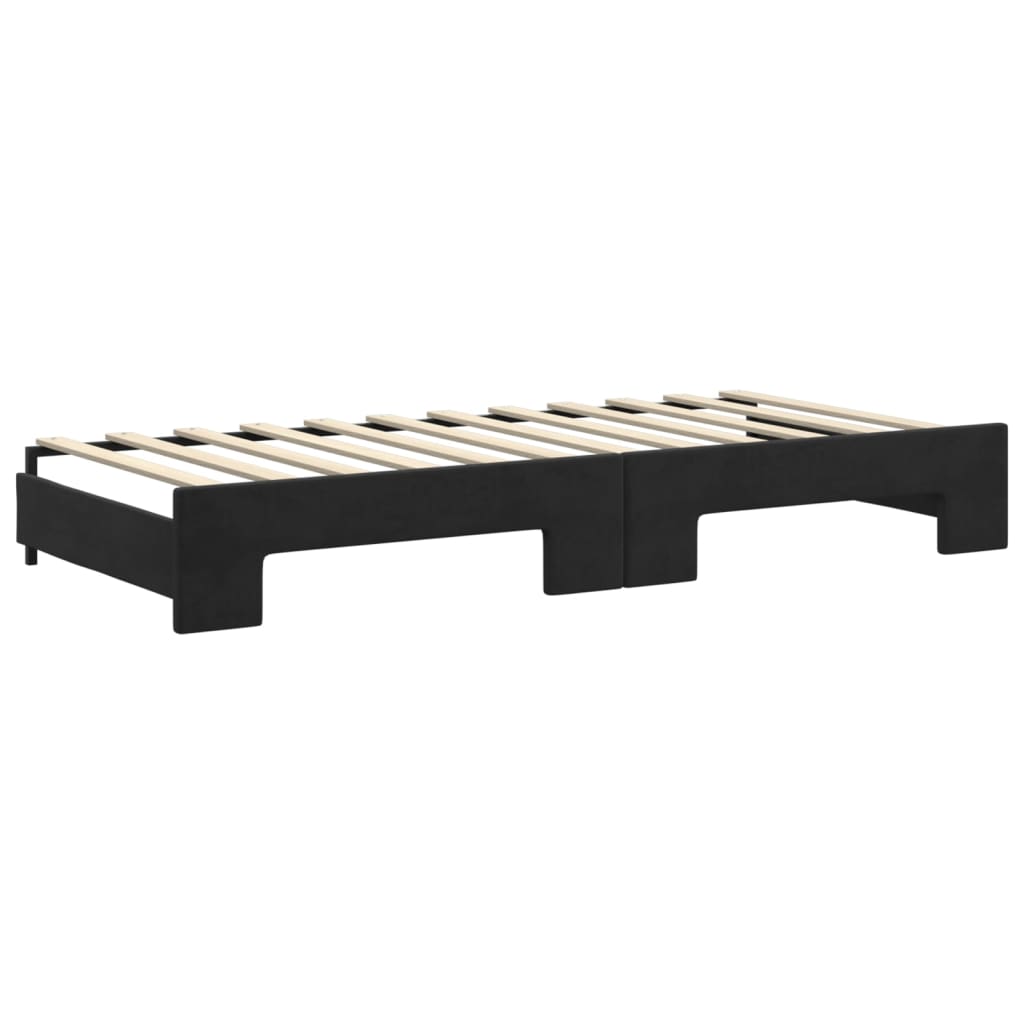 Slaapbank Met Onderschuifbed En Lades Fluweel 90 x 200 cm Zwart met onderschuifbed en lade en matras