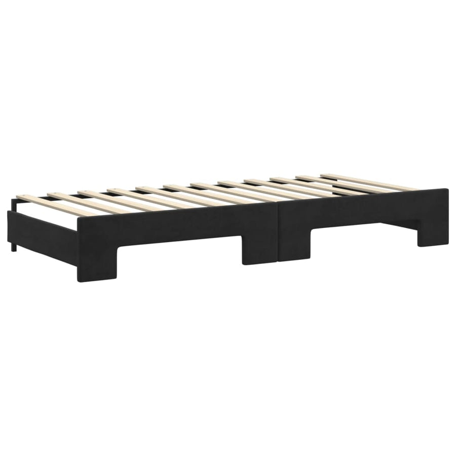Slaapbank Met Onderschuifbed En Lades Fluweel 90 x 200 cm Zwart met onderschuifbed en lade en matras