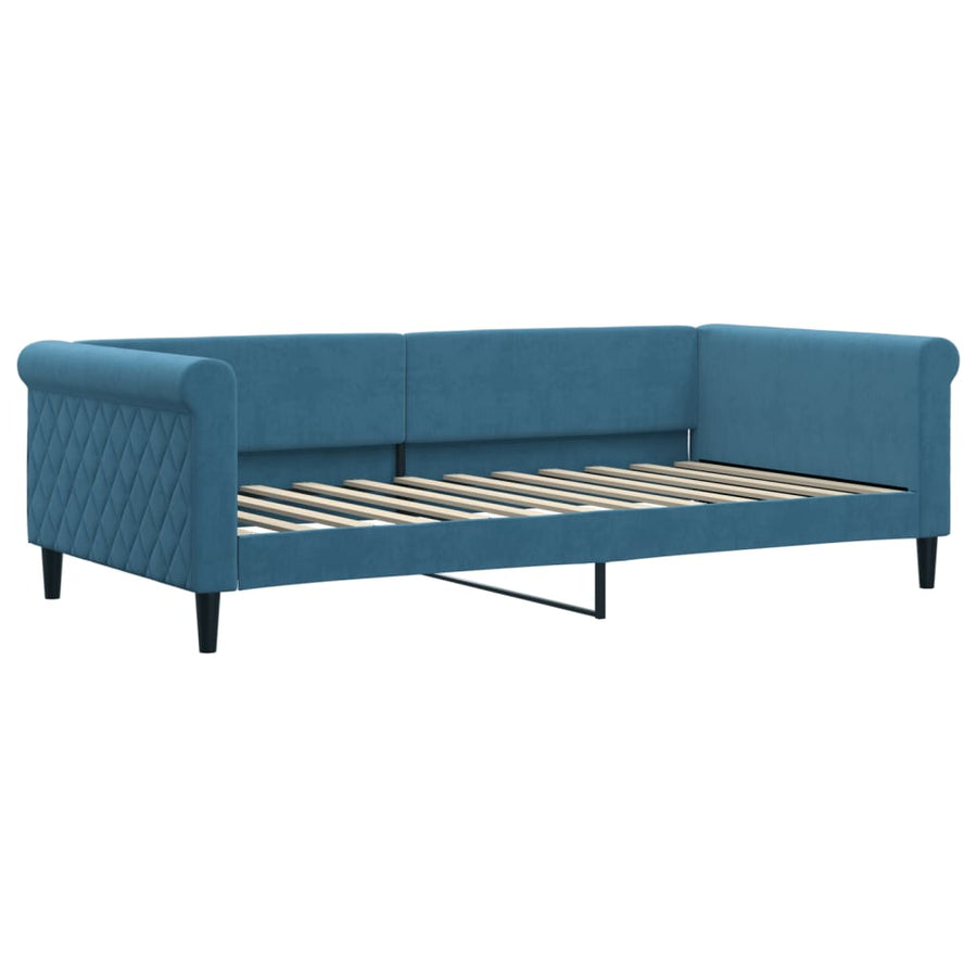 Slaapbank Met Onderschuifbed En Lades Fluweel 100 x 200 cm Blauw met onderschuifbed en lade en matras