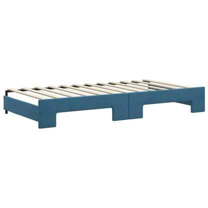Slaapbank Met Onderschuifbed En Lades Fluweel 100 x 200 cm Blauw met onderschuifbed en lade en matras