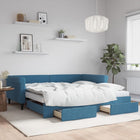 Slaapbank Met Onderschuifbed En Lades Fluweel 100 x 200 cm Blauw met onderschuifbed en lade en matras