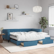 Slaapbank onderschuifbed lades 100x200 cm fluweel blauw