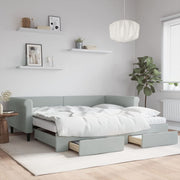Slaapbank onderschuifbed met lades 100x200 cm lichtgrijs fluweel