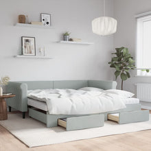Slaapbank Onderschuifbed En Lades Fluweel 100 x 200 cm Lichtgrijs met onderschuifbed en lade en matras