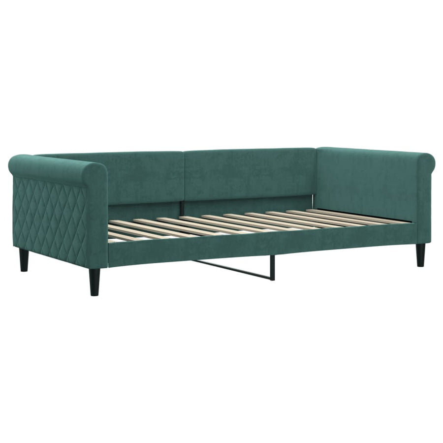 Slaapbank Onderschuifbed Lades Fluweel Donkergroen 100 x 200 cm met onderschuifbed en lade en matras