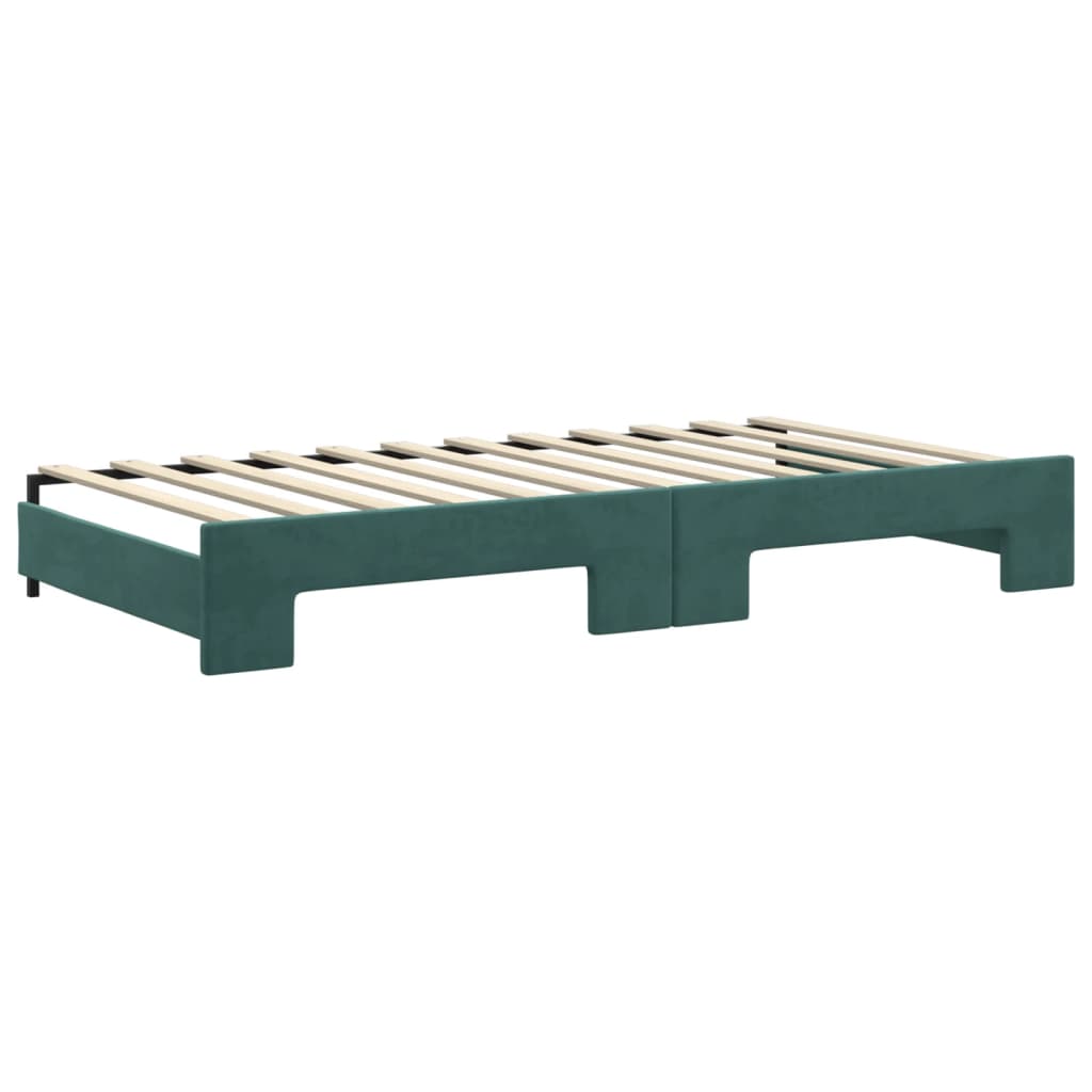 Slaapbank Onderschuifbed Lades Fluweel Donkergroen 100 x 200 cm met onderschuifbed en lade en matras
