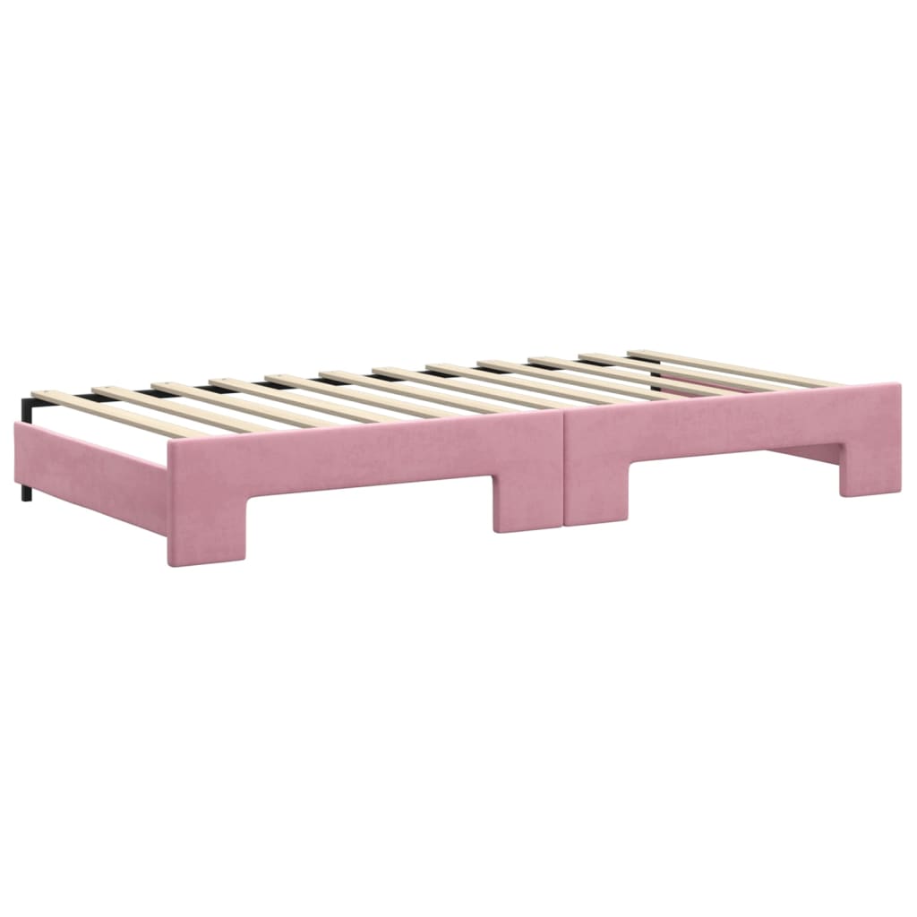 Slaapbank met onderschuifbed en lades 100x200 cm fluweel roze