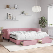 Daybed with pull-out bed and drawers 100x200 cm velvet pink