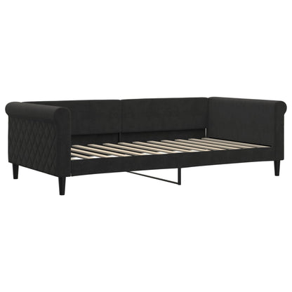 Slaapbank Met Onderschuifbed En Lades Fluweel 100 x 200 cm Zwart met onderschuifbed en lade en matras