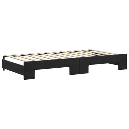 Slaapbank Met Onderschuifbed En Lades Fluweel 100 x 200 cm Zwart met onderschuifbed en lade en matras