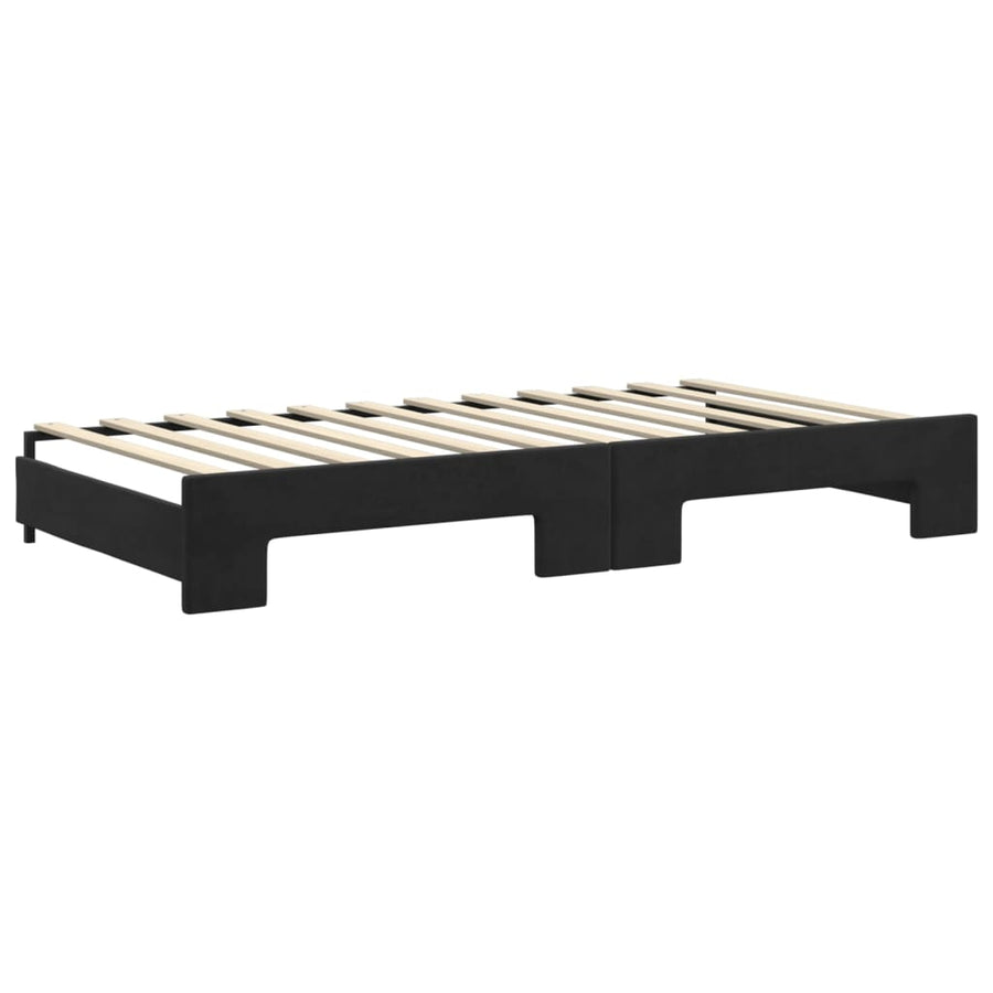 Slaapbank Met Onderschuifbed En Lades Fluweel 100 x 200 cm Zwart met onderschuifbed en lade en matras