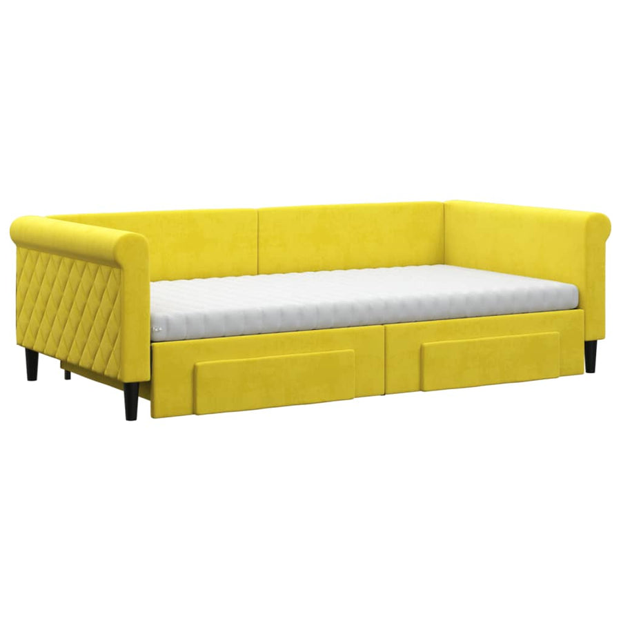 Slaapbank met onderschuifbed en lades 100x200 cm fluweel geel