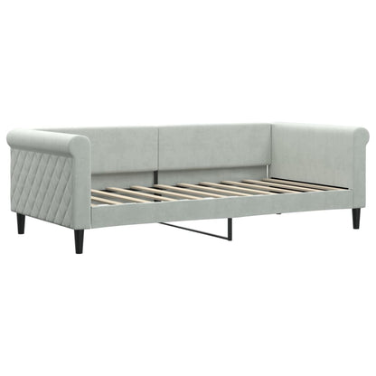 Slaapbank Onderschuifbed En Lades Fluweel 90 x 190 cm Lichtgrijs met onderschuifbed en lade en matras