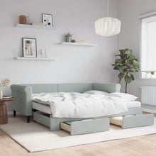 Slaapbank Onderschuifbed En Lades Fluweel 90 x 190 cm Lichtgrijs met onderschuifbed en lade en matras