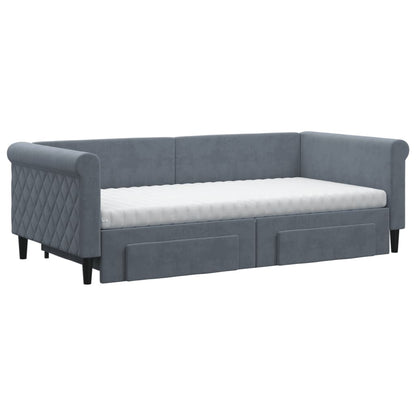 Slaapbank onderschuifbed en lades 90x190 cm fluweel donkergrijs