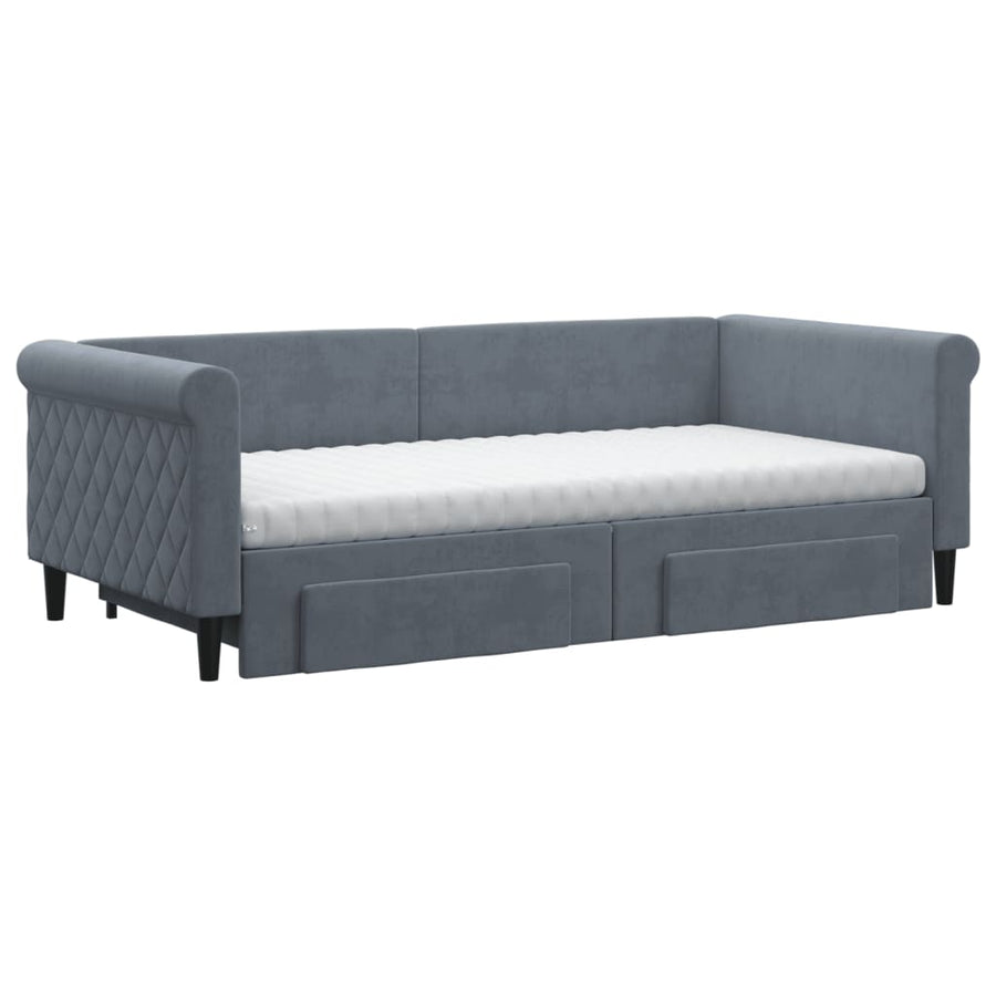 Slaapbank onderschuifbed en lades 90x190 cm fluweel donkergrijs