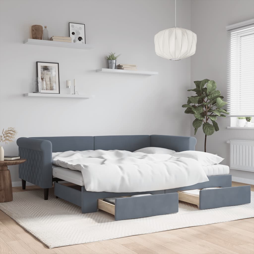 Slaapbank onderschuifbed en lades 90x190 cm fluweel donkergrijs