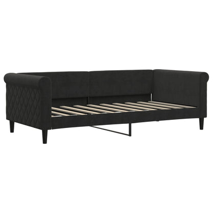 Slaapbank Met Onderschuifbed En Lades Fluweel 90 x 190 cm Zwart met onderschuifbed en lade en matras