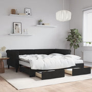 Slaapbank met onderschuifbed en lades 90x190 cm zwart