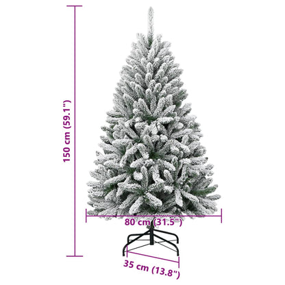 Kunstkerstboom Met Scharnieren En Sneeuw 1 150 cm Groen en wit