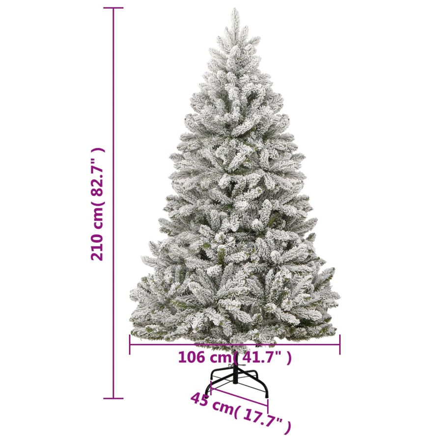 Kunstkerstboom Met Scharnieren En Sneeuw 1 210 cm Groen en wit