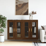 Wall cabinets 2 pcs carved wood brown oak color
