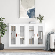 Wall cabinets 2 pcs carved wood white